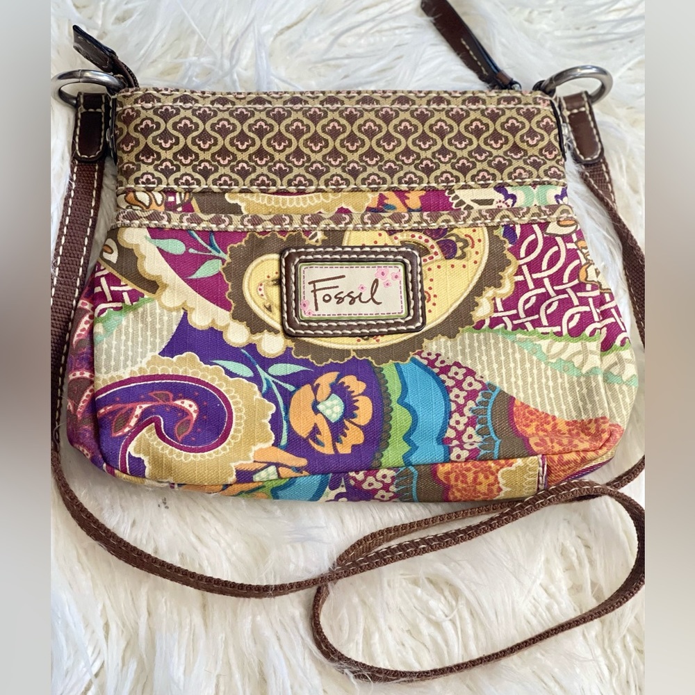 Fossil Boho Multi Color Crossbody Bag Vintage Euc - image 1